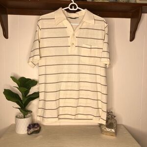 Tournament Men's Stripes Short Sleeves Collared Casual Polo Shirt Cream Large